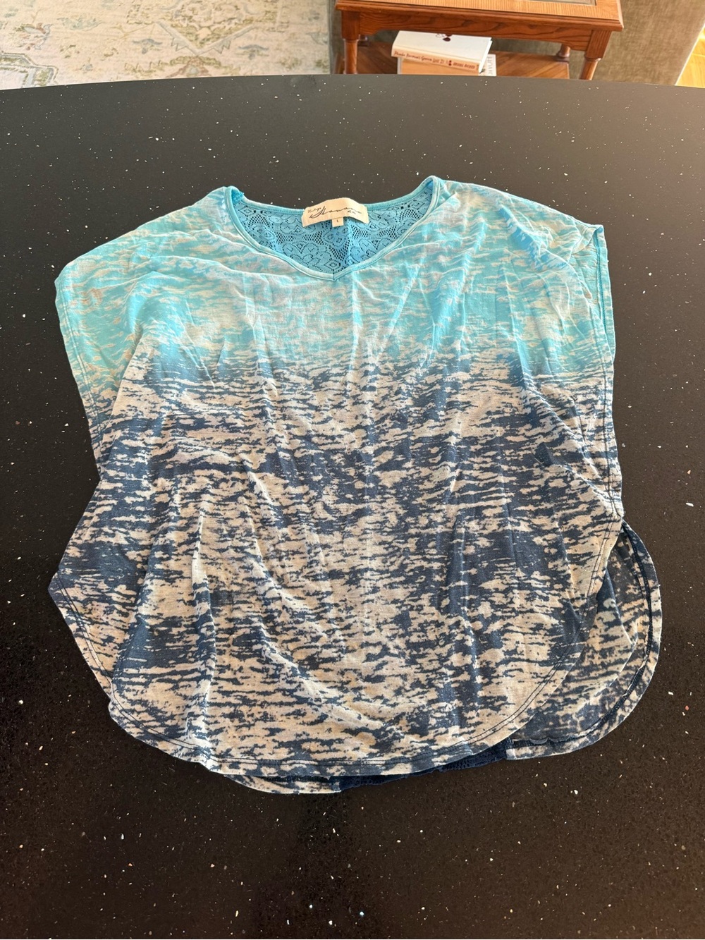 Vintage Havana Light Blue Ombre Scoop Neck Women's Top